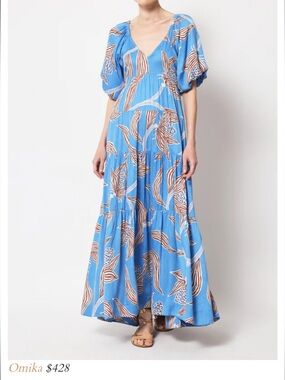 Omika Ila Sky-Blue Lido Lagoon Tiered Maxi Dress Small
